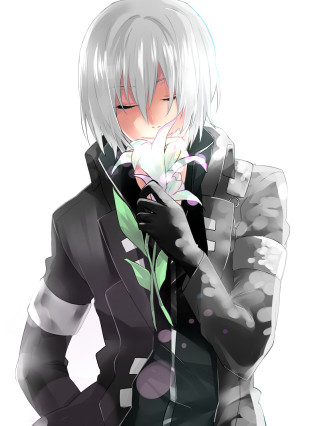 White hair black jacket holding - an ambient occlusion free wallpaper