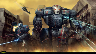 Robot laser gun helicopter painting - mecha free wallpaper