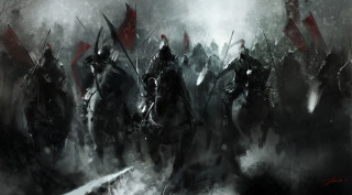 Horse riders forest flags cloudy - a group of people riding free wallpaper