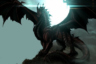 Dragon hill full moon clouds - dragon art free wallpaper