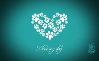 Heart pawprints blue background i - anne rigney free wallpaper
