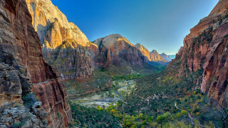 Scenic valley mountains trees river 3 - a scenic view of a valley free wallpaper