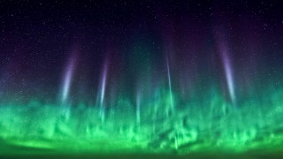 Green purple aurora borealis sky 5 - grass and trees free wallpaper