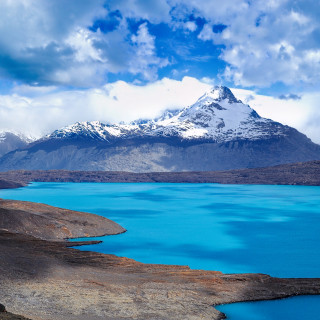 Mountain lake snow peak clouds - beautiful landscape free wallpaper