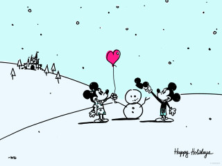 Mickey mouse heart balloon snow - naive art free wallpaper for desktop