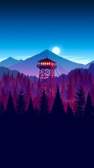 Red tower forest night full - night free wallpaper