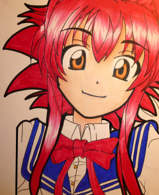 Girl red hair bow tie - an anime drawing free wallpaper