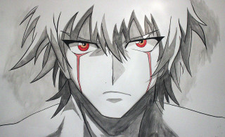Man red eyes black scarf - a drawing of a man free wallpaper