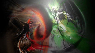 Red dress woman giant horns - a painting of a woman free wallpaper