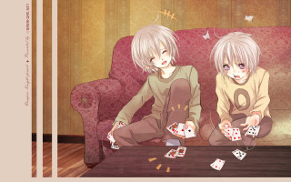 Anime girls playing cards red - a red couch free wallpaper