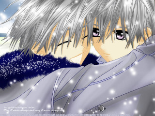 Anime couple kissing snow falling - neoromanticism free wallpaper