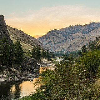 River forest hillside mountains sunset - river free wallpaper