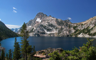 Mountain lake trees blue sky 3 - a mountain lake free wallpaper