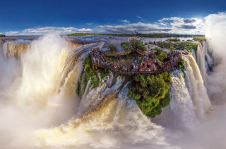 Waterfall bridge people standing middle - a bridge over free wallpaper
