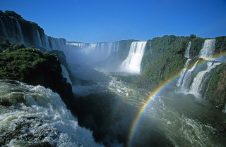 Rainbow waterfall ocean cliff forest - arthur quartley free wallpaper