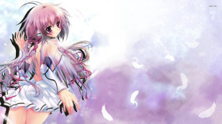 Girl short dress purple background 3 - white dot free wallpaper