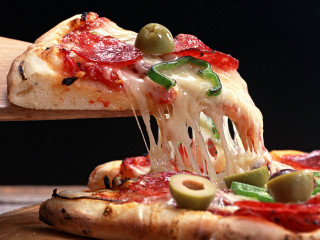 Person taking slice pizza wooden - professional food photography free wallpaper