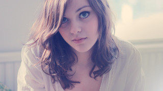 Woman blue eyes white shirt 3 - a white shirt free wallpaper