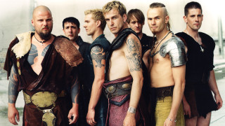 Men armor tattoos group standing - looking free wallpaper