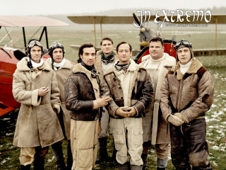 Men group plane snow field - excessivism free wallpaper
