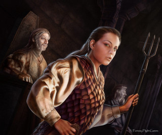 Woman holding staff man cave - clint cearley free wallpaper