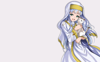 White dress woman cat blue - a white background behind her free wallpaper