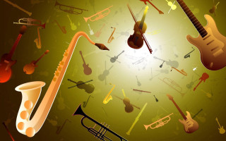 Musical instruments trumpet circle green - composition free wallpaper