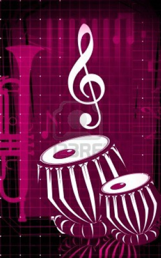 Musical instrument treble purple plaid - composition free wallpaper
