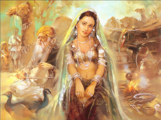 Woman costume man background cow - an oil free wallpaper