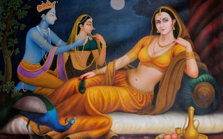 Woman sitting bed man pot - classical painting free wallpaper