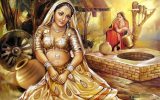 Woman sari man redsuit yellowdress - qajar art free wallpaper