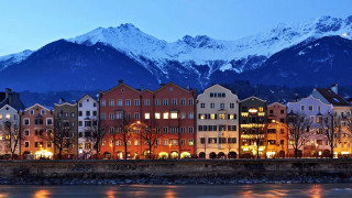City mountain night lights buildings 2 - tree and water free wallpaper