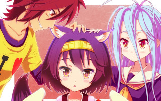 Three anime girls purple hair 5 - detailed free wallpaper