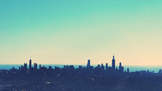 Plane city sunset moon stars - over a city free wallpaper