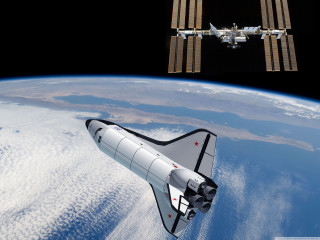 Space shuttle flying earth satellite - a space shuttle free wallpaper