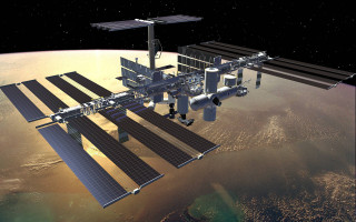 Satellite space station earth middle - free space wallpaper