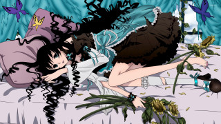 Woman bed flower butterfly flying - her hand and a butterfly free wallpaper