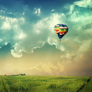 Hot air balloon lush green - under free wallpaper