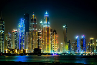 City skyline night bright lights 3 - a matte painting free wallpaper