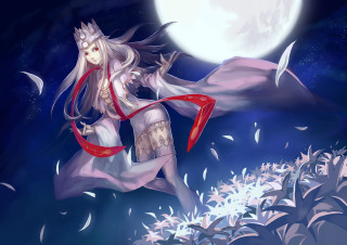 Woman white dress red scarf 2 - moon free wallpaper