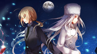 Anime characters walking snow night - the sky free wallpaper