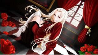 Woman red dress roses floor - rose free wallpaper