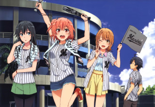 Girls holding signs building sky - front of a building free wallpaper
