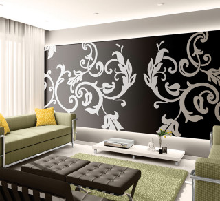 Livingroom couch chair ottoman floralpainting - a floral design free wallpaper
