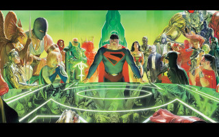Superheroes green room neon light - assemblage free wallpaper