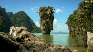 Water mountains trees blue sky - a body of water free wallpaper
