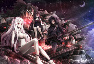 Anime girls train car dark - a group of anime girls free wallpaper