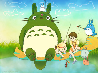 Cartoon person sitting rock totoro - chiho aoshima free wallpaper