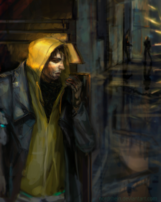 Man yellow raincoat yellow umbrella - outside free wallpaper