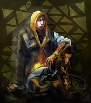 Man chair guitar hoodie painting - andor basch free wallpaper